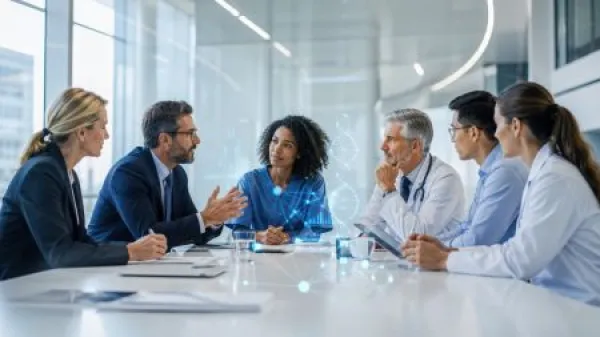 Hospital professionals join business meeting discussing