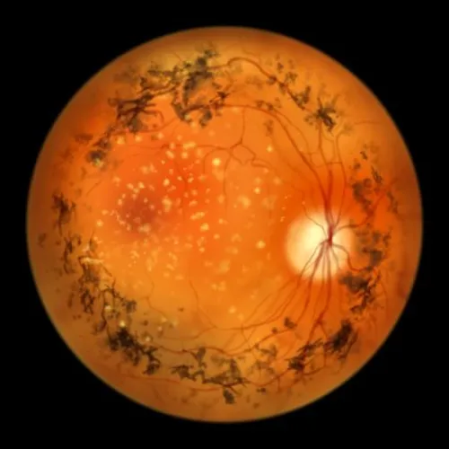 : illustration showing pigment deposits in patient’s retina